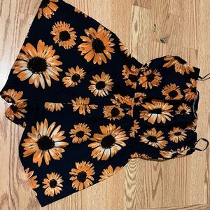 SHEIN Black and Orange Floral Patterned Outfit